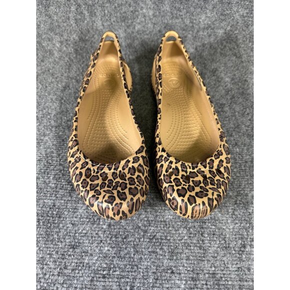 Crocs Women's 11W Leopard Print Flats Slip-On Comfort Shoes Casual - Picture 2 of 16